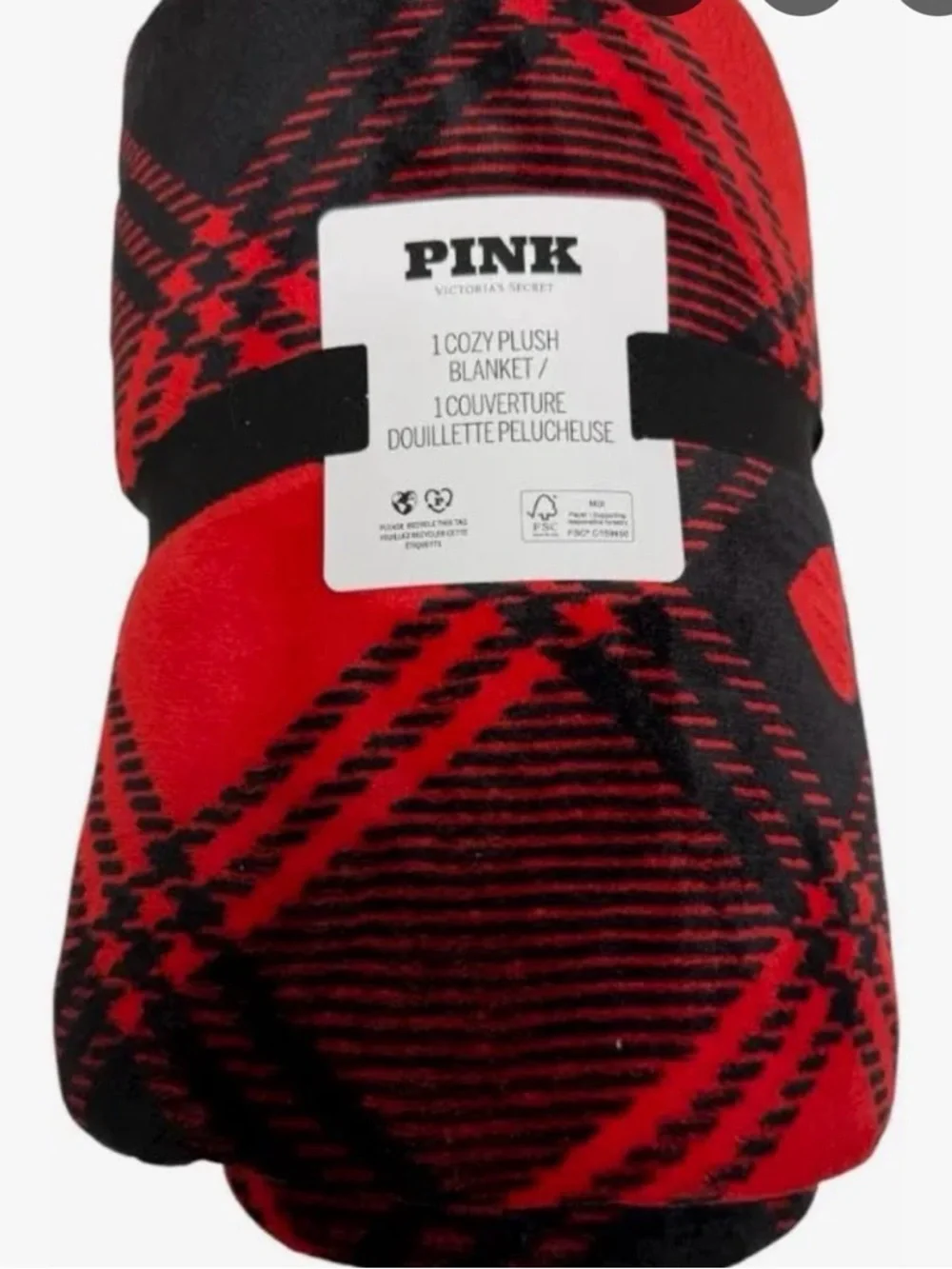 PINK Victoria's Secret Red and Black Plaid Cozy Plush Blanket - Picture 1 of 4